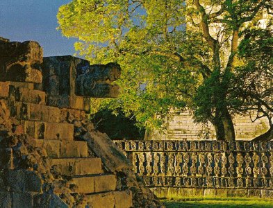Arq, VI-VII, Perodo Clsico, El Castillo, Plataforma, Relieves de Cabezas de Serpiente, Chichen Itza, Yucatn, Mayas, Mxico