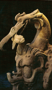 Esc, III-X, Caac, dios de la lluvia, en forma de cormorn con un pez en el pico, Mayas, Copn, Epoca Clsica