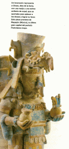 Esc, XIII_XVI, Chaac, Dios de la lluvia con vaseja y esfera de Copan, Mayapan, Mxico, Etapa Postclsica,1200-1521