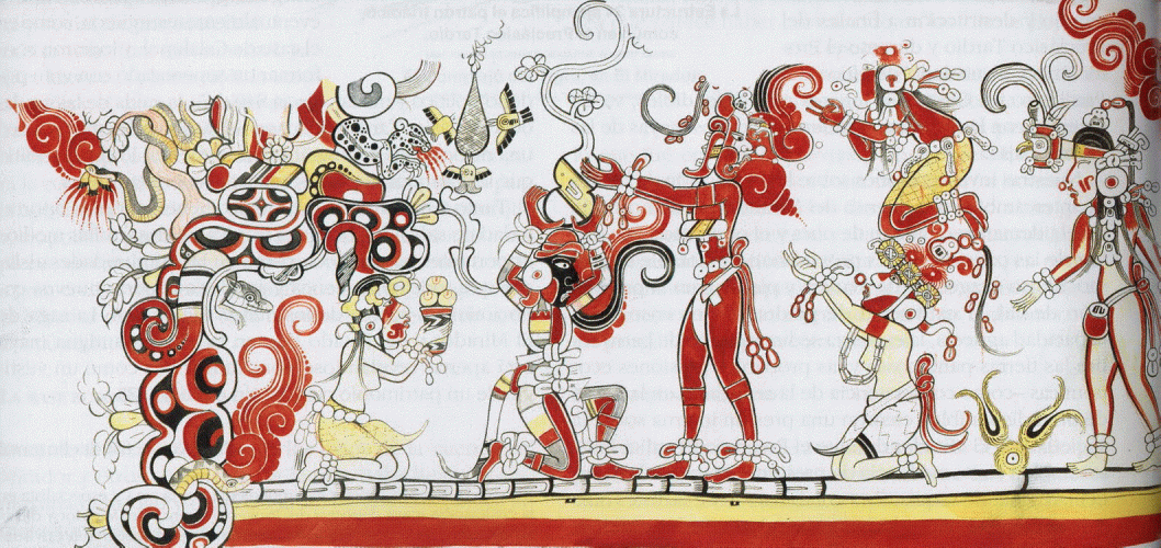  Pin II aC Mural de San Bartolo Cuatro sacrificios sangre dios ciervo otro dios y guajol MAYAS 