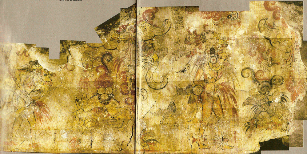 Pin, II aC, Mural de San Bartolo, Cuatro Sacrificios de Sangre, al Dios Ciervo, a otro y al Dios Guajol, Mayas