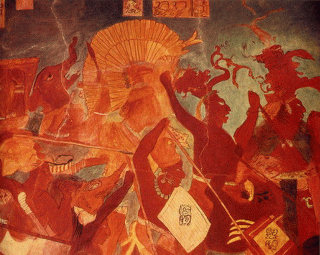 Pin, Fresco, IX, Guerreros en Combate, Bonampak, Mayas, Mxico-Guatemala, Perodo Clsico, 850-900 