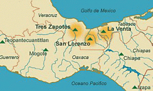 Cronologia, XVI-I, Cultura olmeca, mapa