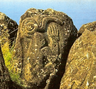 Esc, IV-XVIII, Hombre pjaro, petroglifo, en el poblado-yacimiento de Orongo, Rapanui o Isla de Pascua, Chile