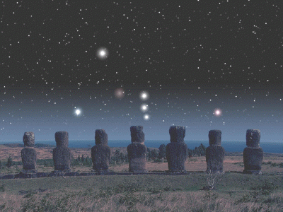 Esc, IV-XVIII, Moais frente al Universo, Isla de Pascua o Rapanui, Chile