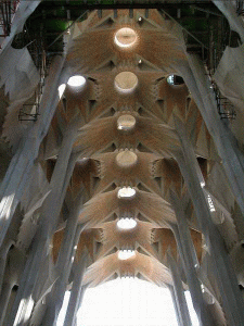 Arq, XIX-XXI, Gaudi y Cornet, Antonio, Sagrada familia, interior, nave principal: columnas, bvedas, Barcelona, 1882 ....
