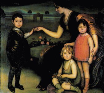 Pin, XX, Romero de Torres, Julio, Doa Consuelo Martnez de Asa con sus hijos, 1922