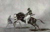 Grabado, XIX, Goya, Francisco de, Ceballos Montando otro Toro Quiebra Rejones  en la Plaza de Madrid, Tauromaquia, M. del Prado, Madrid, Espaa, 1814-1815