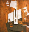 Esc, XX, Picasso, Pablo, Guitarra y botellade Bass -madera, papel, carboncillo, clavos-, Pars 1913
