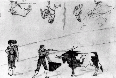 Pin, XIX, Picasso, Corrida de toros, lpiz y agua sobre papel 1882