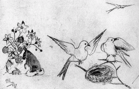 Pin, XIX, Picasso, Palomas y conejos, lpiz y papel, 1892