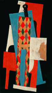 Pin, XX, Picasso, Arlequn con paleta, cubismo sintrico, 1915