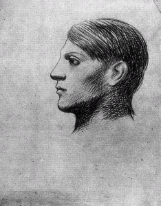 Pin, XX, Picasso, Autorretrato de perfil, lpiz y papel, 1921