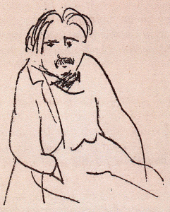 Pin, XX, Picasso, Caricatura de Paco Durrio, Mina de plomo, lpiz de color y papel, 1905