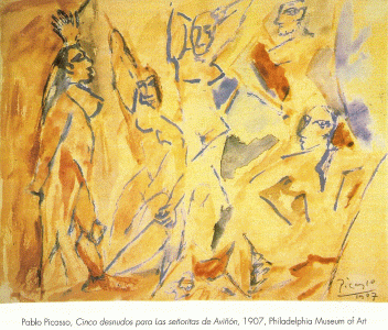 Pin, XX, Picasso, Cinco desnudos para Las seoritas de Avignon, M. of Art, Philadelphia, USA, 1907