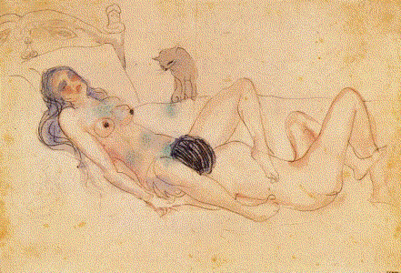 Pin XX, Picasso, Dos desnudos y un gato, M. Picasso, Barcelona, 1902-1903