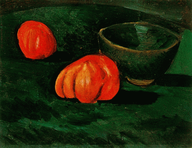 Pin, XX, Picasso, Escudilla verde y tomates, aguada y madera, Herederos del artista, 1908