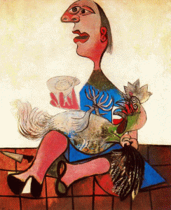 Pin, XX, Picasso, Mujer con gallo, leo sobre lienzo, The Baltimore Museum of Art, USA, 1938