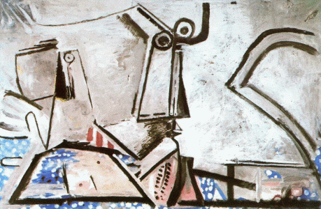 Pin, XX, Picasso, Mujer desnuda acosada y cabeza, Col. privada, 1972-1973