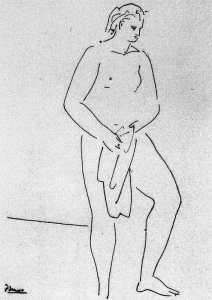 Pin, XX, Picasso, Mujer desnuda de pie con una toalla, Pluma y papel, 1923