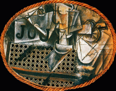 Pin, XX, Picasso, Naturaleza muerta con trenzado de silla, M. Picasso, Pars, 1912