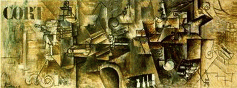 Pin, XX, Picasso, Naturaleza muerta sobre un piano, Col. Berggruen, Ginebra, Suiza. 1912