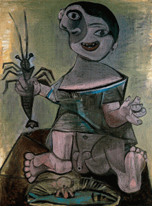 Pin, XX, Picaso, Nio con una langosta, leo sobre lienzo, M. Picasso, Pars, 1941