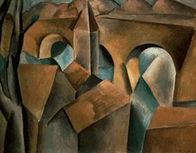 Pin, XX, Picasso, Paisaje con puente, leo-lienzo, N. Gallery, Praga, 1908