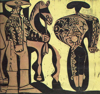 Pin, XX, Picasso, Picador y torero, linoleo, 1959