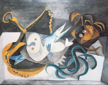 Pin, XX, Picasso, Sitill Life with fish, M. Reina Sofa, Madrid, Espaa, 1940