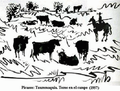 Pin, XX, Picasso, Toros en el campo, 1957