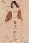 Pin-boceto, Picasso, La caballa, tinta coloreada sobre cartn, M. Picasso, Barcelona 1902-1903