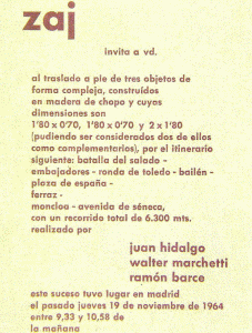 Pin, XX, Hidalgp. Juan y otros, ZAJ document invitacin, 1964