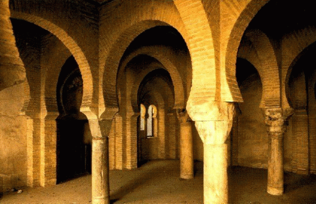 Arq, X, Mezquita, Cristo de la Luz, Interior, Naves Arcos de herradura y comumnas  con cimacio, Toledo, Espsa, 999