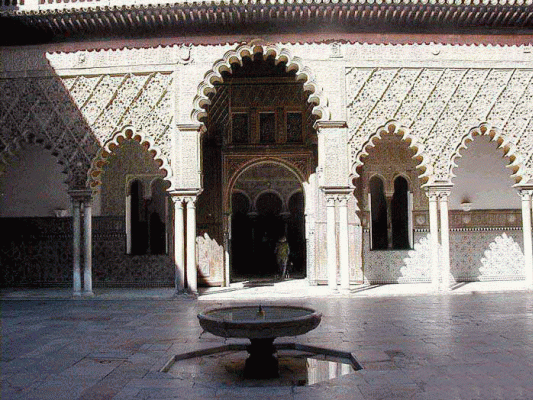 Arq, XI-XII, Reales Alcceres, Interior, Pario con arcos lobulados y decorativos, Sevilla, Espaa
