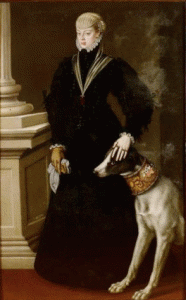 Pin, XVI, Snchez Coello, Alonso, Retrato de la infanta Doa Juana princesa de Portugal con un perro, Kunsthistoriches Museum, Gemaldegalerie, Alemania, 1577