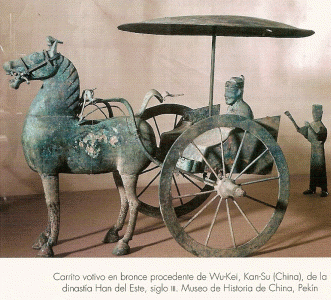 Orfebrera, III, DIN Han orientales, Bronce, Carrito procedente de Wu-Kei Kan-Su, Pekn