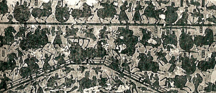 Esc, II aC., DIN Han, Batalla Sobre el Puente, Sepulcro de Wu Liang Shandong, bajorrelieve