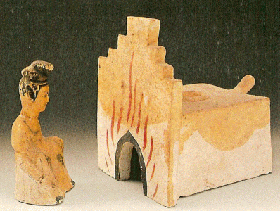 Esc, VII-X, DIN Tang, Horno y Mujer Sentada, Terracota, Zhaoling, M. de Xian, Provincia de Shaanxi