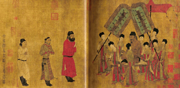 Pin, VII, DIN Tang Yan Liben, El Emperador Recibe al Embajador Tibetano, M. Palacio Imperial, Pekin