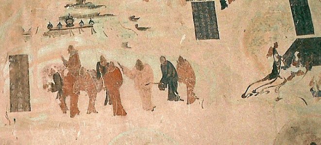 Pin, VIII, DIN Tang, Emperador Wudi Enva a Zhang a las Regiones Occidentales, Mural, Mogao, Gansu