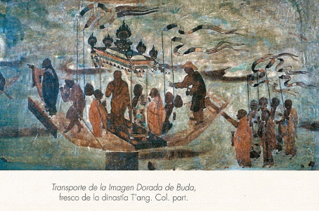 Pin, VIII, DIN Tang, Transporte de Imagen Dorada de Buda, Fresco, Col. Particular