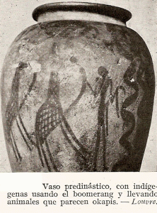 Art, Cermica, MMMMMD-MMMCC, Neoltico-Predinstico, Indgena con boomerang y okapis, Cultura Nagada, M. del Louvre, Pars, 5500-3200