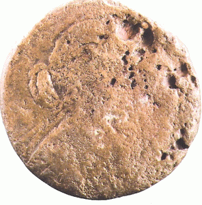 Numismtica, I aC., Moneda-Esfinge de Cleopatra VII, bronce, 51-30 aC.