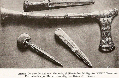 Orfebrera. XVI, DIN XVIII, Armas de  Ahamose, M. Egipcio, El Cairo, 1539-1514