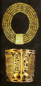 Orfebrera, XI-X, DIN XXI, Collar Usej para la nobleza y brazalete, Psusennes I, 1040-992