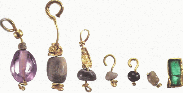 Orfebrera, V-VII dC., Seis colgantes y un engaste, Perodo romano-bizantino, Alejandra