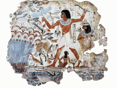 Pin, DIN XVIII, El escriba Nebaum cazando entre los papirosl, Tumba de Nebaum, poca de Amenofis III, 1382-1344
