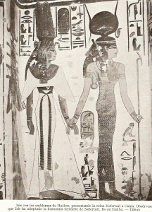 Pin, DIN XIX, Isis con los emblemas de Hathor presenta a Nefertari ante Osiris, Tumba de Nefertari, Tebas, poca de Ramss II, 1279-1213