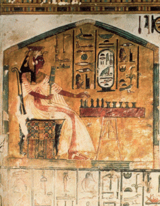 Pin, DIN XIX, La Reina Nefertari ante el juego del senet, Tumba de Nefertari, poca de Ramss II, hacia 1265